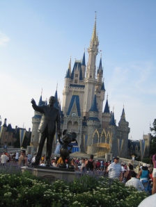 Cinderella's Castle behind a statue of Walt Disney and Mickey Mouse in the Magic Kingdom. Picture from my 2007 visit,