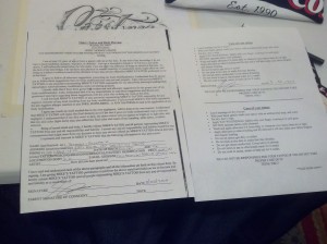 Paperwork Susette signed before the tattoo process began